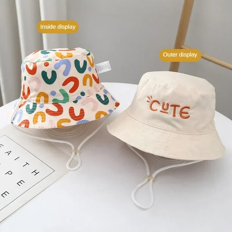 Chapéu Pescador Infantil TinySteps Dupla Face Proteção UV Bordado | Algodão e Poliéster para Bebês e Crianças 3