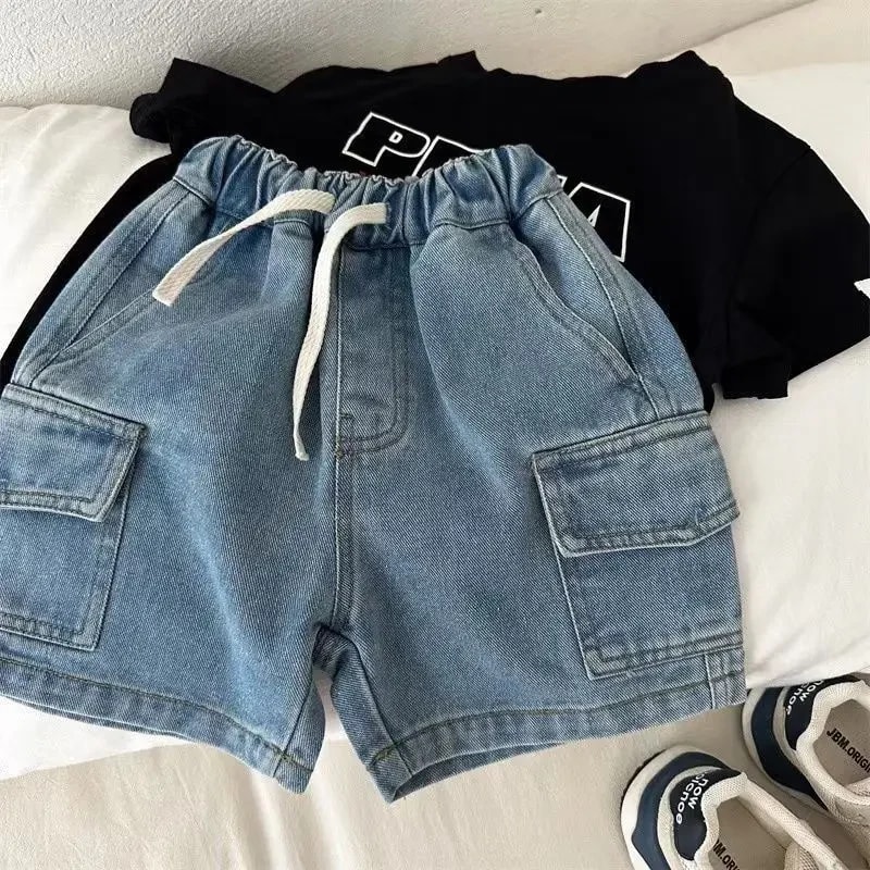 Shorts Jeans Cargo Infantil TinySteps | Conforto e Estilo para Meninos 2-8 Anos Brincarem no Verão 6