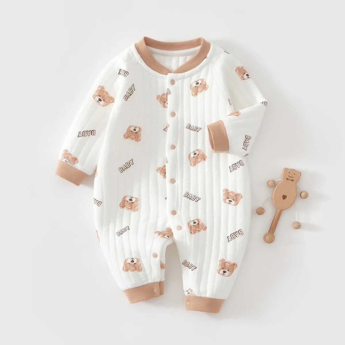 Macacão Bebê Unissex Algodão Urso Fofo Recém-Nascido TinySteps | Roupa Quentinha Primavera 7
