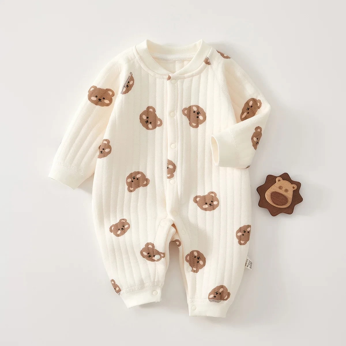 Macacão Bebê Unissex Algodão Urso Fofo Recém-Nascido TinySteps | Roupa Quentinha Primavera 6