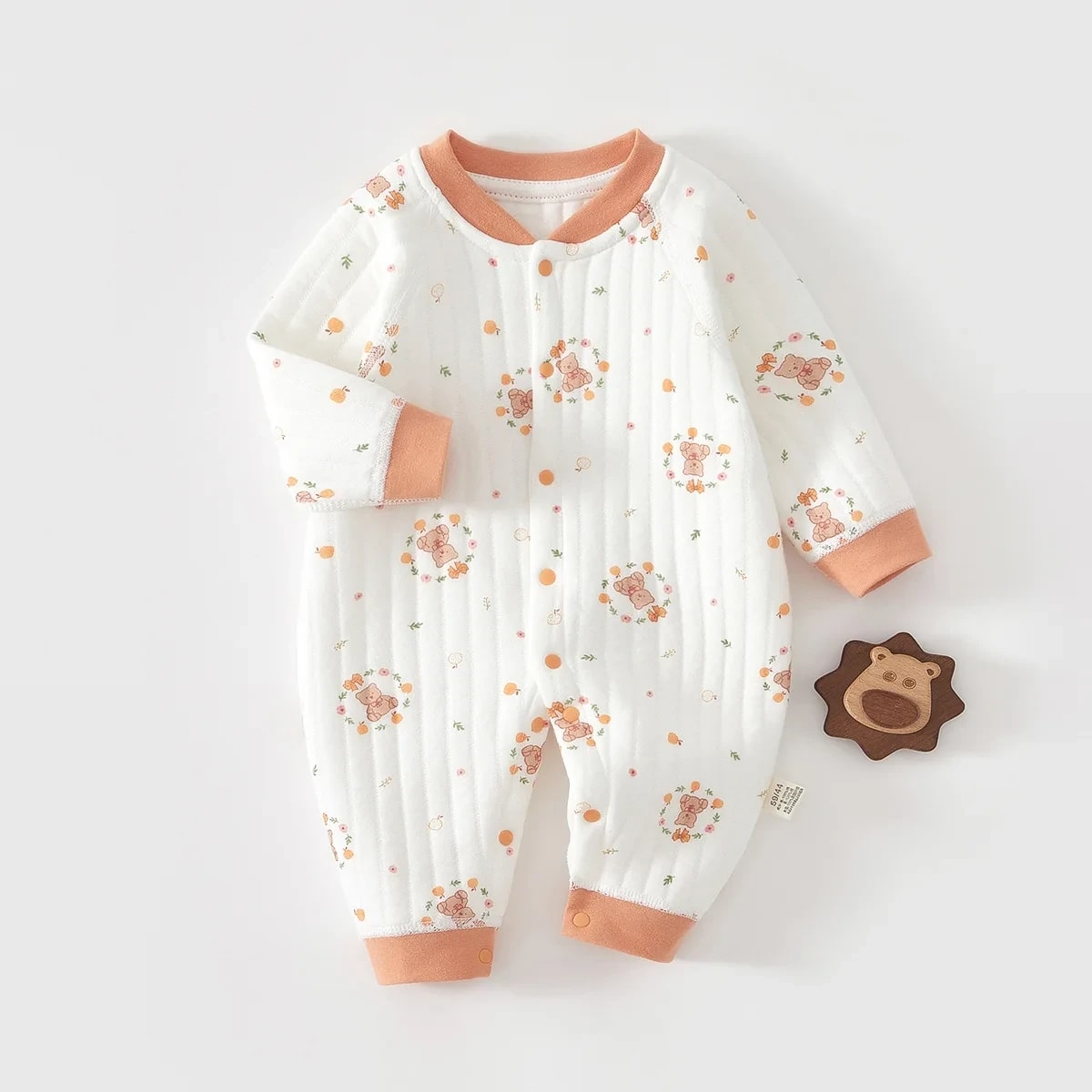 Macacão Bebê Unissex Algodão Urso Fofo Recém-Nascido TinySteps | Roupa Quentinha Primavera 9