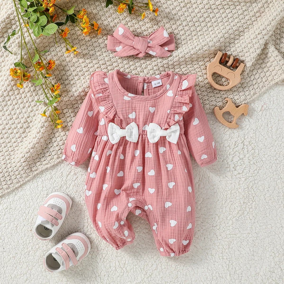 Macacão Bebê Menina Floral Algodão | Conjunto Body Manga Longa e Bandana Recém-Nascido 0-6M TinySteps 9