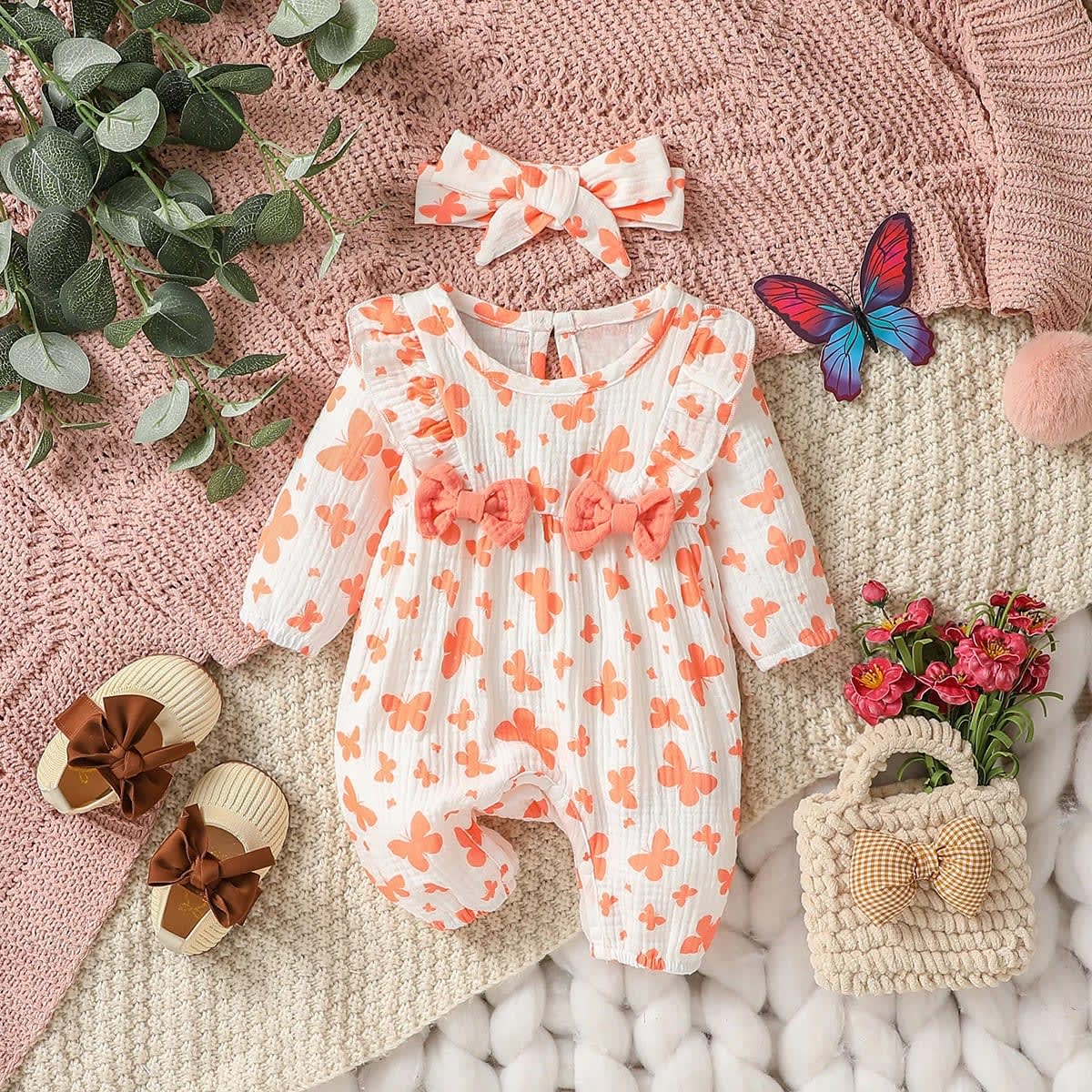 Macacão Bebê Menina Floral Algodão | Conjunto Body Manga Longa e Bandana Recém-Nascido 0-6M TinySteps 10