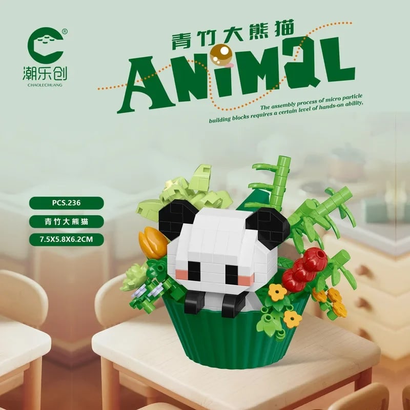 Kit Blocos de Montar TinySteps: Animais em Vaso, Panda, Coelhinho e Cachorrinho! Presente Criativo Infantil 9