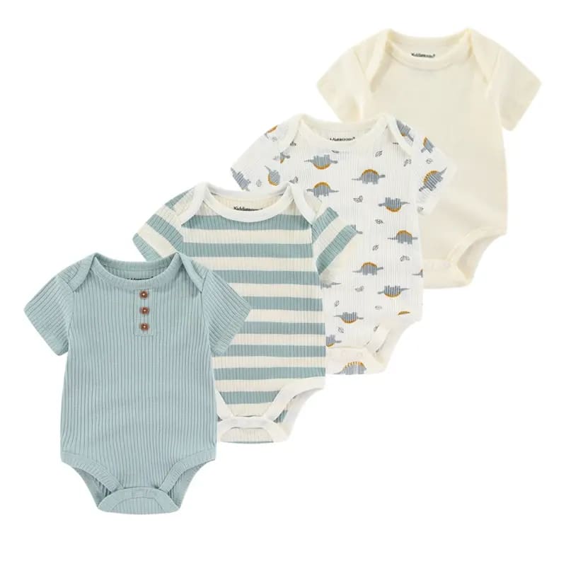 Kit 4 Bodies e Macacões de Algodão Bebê TinySteps Unissex – Fofura e Conforto para Verão 0-12 Meses 2
