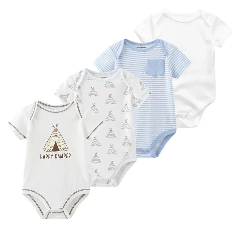 Kit 4 Bodies e Macacões de Algodão Bebê TinySteps Unissex – Fofura e Conforto para Verão 0-12 Meses 8