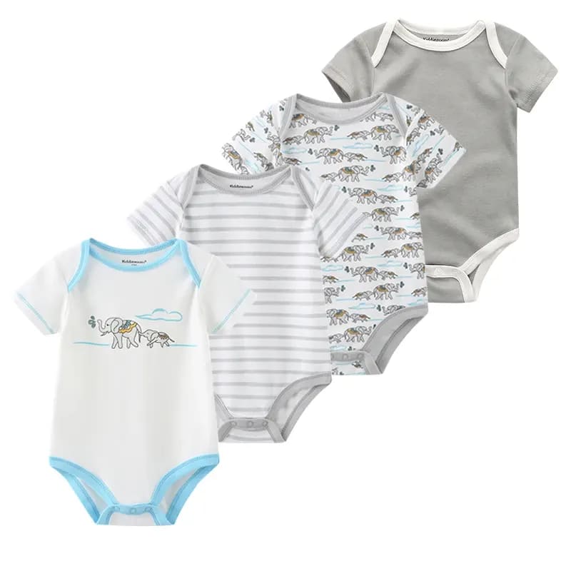 Kit 4 Bodies e Macacões de Algodão Bebê TinySteps Unissex – Fofura e Conforto para Verão 0-12 Meses 10