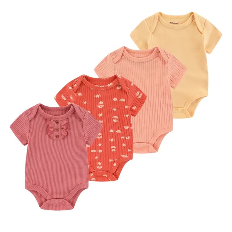 Kit 4 Bodies e Macacões de Algodão Bebê TinySteps Unissex – Fofura e Conforto para Verão 0-12 Meses 18