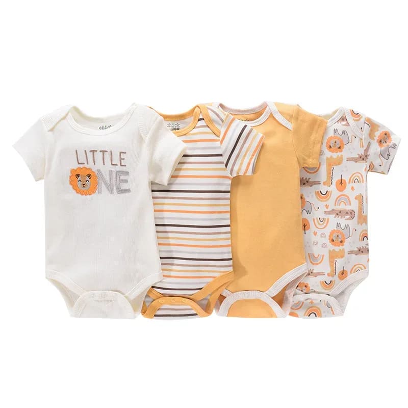 Kit 4 Bodies e Macacões de Algodão Bebê TinySteps Unissex – Fofura e Conforto para Verão 0-12 Meses 24