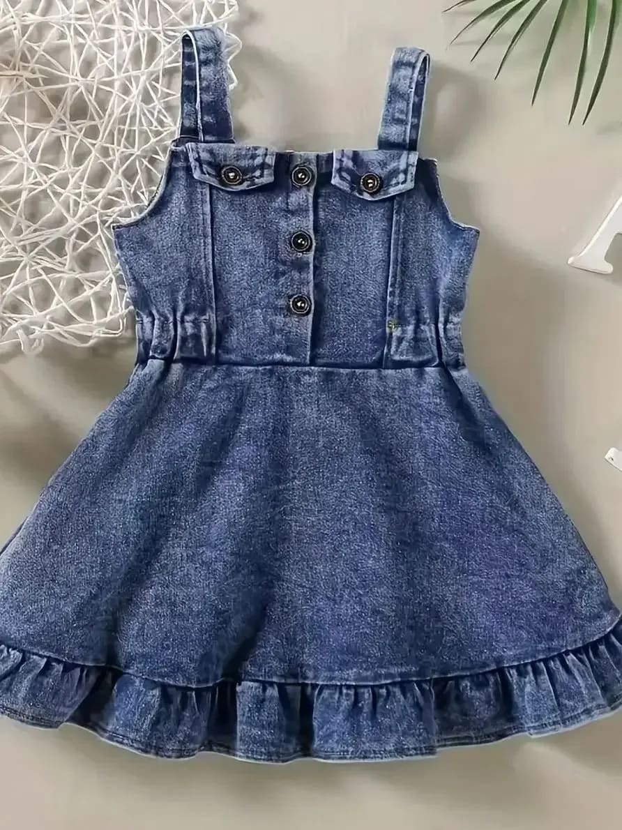 Macacão Vestido TinySteps Jeans Infantil Sem Costas para Bebês Meninas 1-3 Anos | Estilo e Conforto 5