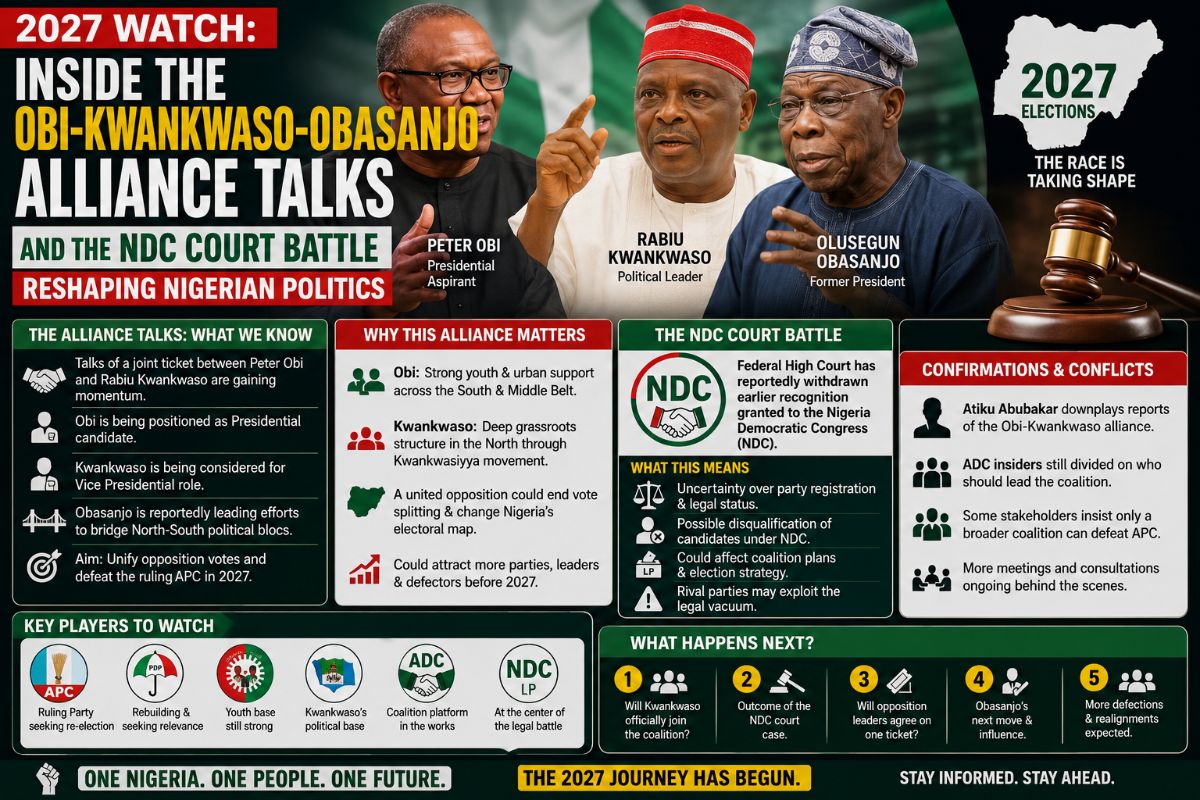 2027 Watch: Inside the Obi-Kwankwaso-Obasanjo Alliance Talks and the NDC Court Battle Reshaping Nigerian Politics