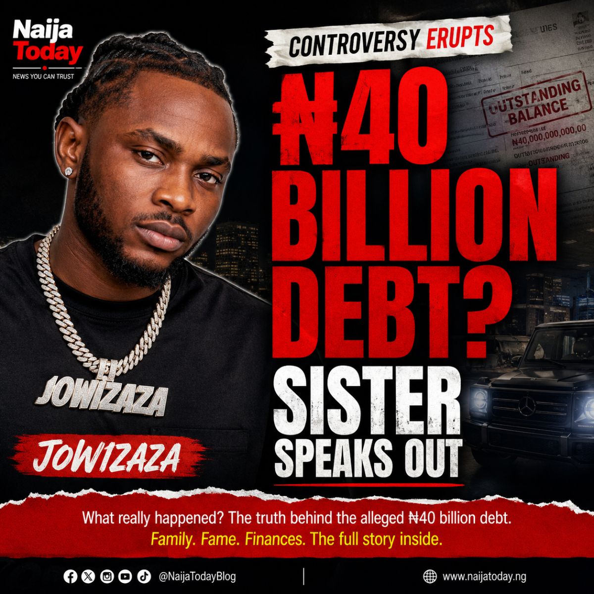 Jowizaza's Sister Blames HIM for Father's Kidnapping, Alleges ₦40 Billion Debt — The Full Story