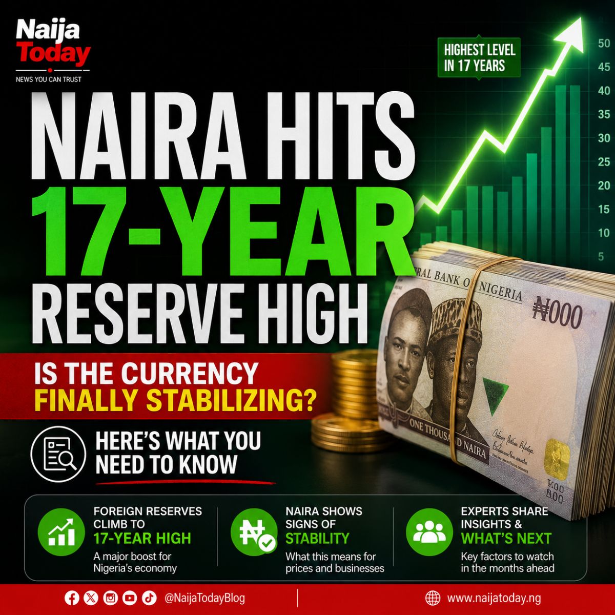Naira Hits 17-Year Reserve High — Is the Currency Finally Stabilizing? Here's What You Need to Know