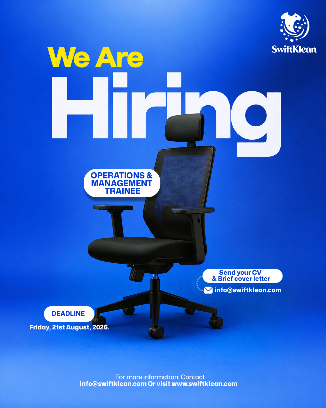 SwiftKlean Operations & Management Trainee Job Advertisement Poster