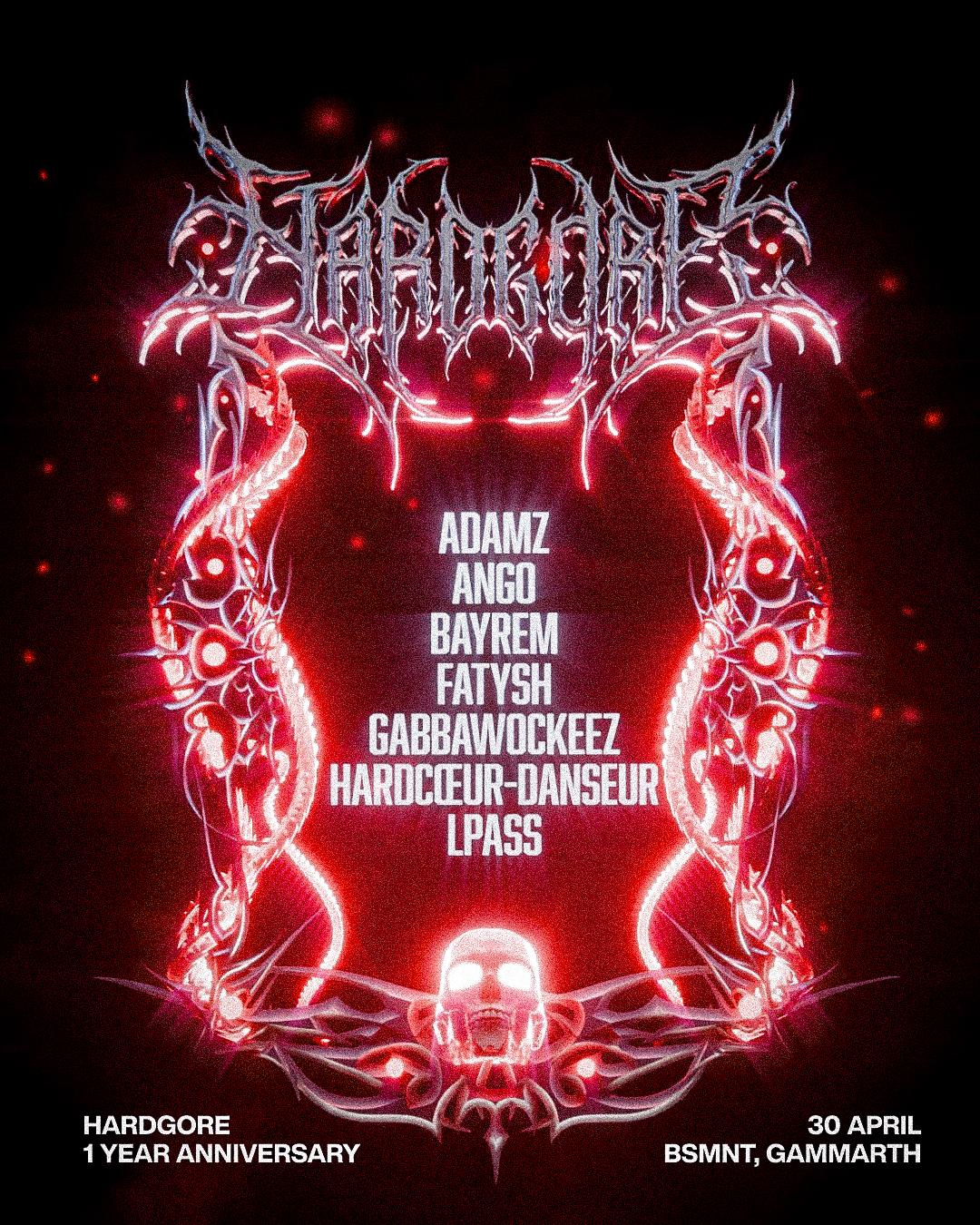 Flyer for HARDGORE 3 — 1 YEAR ANNIVERSARY