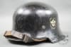 Original German WWII Double Decal M34 Feuerschutzpolizei (Fire Police) Helmet Size 64/57 - Image 1 of 0