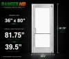 Commercial Aluminum Storefront Glass Door and Frame For Interior Steel Stud Wall With Drywall On Both Sides (Butt Installation), 36" x 80" Right Hand, 1/4" Tempered Glass Pre-Installed, Entrance Hardware Package, Dark Bronze Anodized - Image 6 of 0
