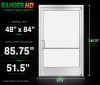 Commercial Aluminum Storefront Glass Door and Frame For Interior Steel Stud Wall With Drywall On Both Sides (Butt Installation), 48" x 84" Right Hand, 1/4" Tempered Glass Pre-Installed, Entrance Hardware Package, Clear Anodized - Image 6 of 0