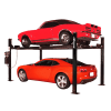 Forward EFP8 freestanding 4-post storage lift with two Ford Mustangs stacked, showing 8,000 lb capacity and garage space-saving design. - Image 2 of 0