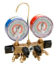 26044 JB Industries 4 Valve Brass Ball Valve Manifold R-12/R-22/R-502 3-1/8" Illuminating Gauges and 60" CCLS Hose Set - Image 1 of 0