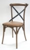 Cross Back Metal Dining Chair | Rustic Walnut Finish & Hemp Vinyl Seat - Image 1 of 0