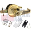 Cal-Royal Grade 2 Commercial Cylindrical Lockset, Entrance Function, 3-5/16 in. Flat Rose Trim, Key Cylinder On Outside, Push/Turn Button On Inside, 6 Pin Schlage C Keyway Cylinder, US3 Bright Brass Finish - Image 1 of 0