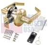 Cal-Royal Grade 2 Commercial Cylindrical Lockset, Entrance Function, 3-5/16 in. Flat Rose Trim, Key Cylinder On Outside, Push/Turn Button On Inside, 6 Pin Schlage C Keyway Cylinder, US4 Satin Brass Finish - Image 1 of 0