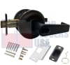 Cal-Royal Grade 2 Commercial Cylindrical Lockset, Entrance Function, 3-5/16 in. Flat Rose Trim, Key Cylinder On Outside, Push/Turn Button On Inside, SFIC Prep (Cylinder Not Included), US1 Flat Black Finish - Image 1 of 0