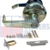 Cal-Royal Grade 2 Commercial Cylindrical Lockset, Privacy Function (Restroom Application), 3-5/16 in. Rose Trim, Coin Turn On Outside, Push Button On Inside, US3 Polished Brass Finish - Image 1 of 0