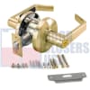 Cal-Royal Grade 2 Commercial Cylindrical Lockset, Privacy Function (Restroom Application), 3-5/16 in. Rose Trim, Coin Turn On Outside, Push Button On Inside, US4 Satin Brass Finish - Image 1 of 0