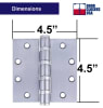 Hager 4.5 in. x 4.5 in. Heavy Weight Ball Bearing Hinges, Non-Removable Pin, US26D Satin Chrome, Pack of 3 - Image 2 of 0