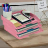 Acrimet Stackable Letter Tray 3 Tier Side Load Plastic Desktop File Organizer (Solid Pink Color) Code.219.R.O - Image 2 of 0