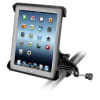 RAM-B-121-TAB3U yoke clamp mount with double socket arm and Tab-Tite universal cradle, fits 0.625â€“1.25" rails, adjustable, holds most tablets securely. - Image 1 of 0