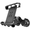 RAM dual suction cup mount with double socket arm and Tab-Tite cradle, holding a 10" tablet with heavy-duty case securely on a glass surface. - Image 2 of 0