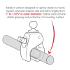 RAM Tough-Claw medium mounting base clamped on a rail, featuring a 1" B-size rubber ball for attachment to RAM double socket arms, ideal for phones, tablets, and cameras. - Image 5 of 0