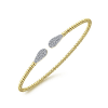 14k yellow gold cable cuff bracelet features two diamond sections. - Image 2 of 0