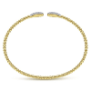 14k yellow gold cable cuff bracelet features two diamond sections. - Image 3 of 0
