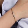 14k yellow gold cable cuff bracelet features two diamond sections. - Image 4 of 0