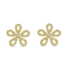 This pair of 14k yellow gold floral earrings shimmers with round brilliant diamond accebts. - Image 1 of 0