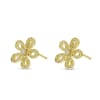 This pair of 14k yellow gold floral earrings shimmers with round brilliant diamond accebts. - Image 2 of 0