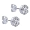 This 14k white gold diamond stud earring features nearly one quarter carat of diamonds in a halo with a round diamonds in center. - Image 2 of 0