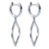 This fresh pair of hanging diamond earrings is set with over one third carats of round brilliant diamonds and a touch of the haute look. - Image 2 of 0