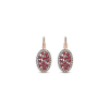 Rubies and diamonds intertwine in this colorful 14k rose gold leaver back drop earring. - Image 1 of 0