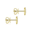 This pair of `4k yellow gold diamond stud earrings feature diamond accents floating in a beaded halo. - Image 3 of 0