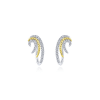 Swirling 14k white gold diamond huggie earrings with 0.55 carats of diamonds. - Image 3 of 0