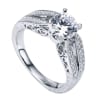 Double bands in white gold or platinum join at the center to cradle a round center diamond of your choice in this vintage style split shank engagement ring, featuring round brilliant diamonds. - Image 4 of 0