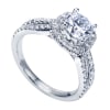 Double the bands for double the pleasure in this white gold or platinum contemporary halo engagement ring with round diamonds. - Image 4 of 0
