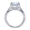 A princess cut center diamond sits in the middle of criss cross split shank bands, all covered in round brilliant diamonds in this platinum criss cross engagement ring. - Image 2 of 0
