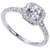This 14k white gold diamond engagement ring uses round brilliant diamonds and a diamond halo to make its message! With 3/4 carats of round diamonds laid over sleek white gold the message is loud and clear! - Image 3 of 0