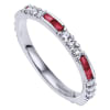 This 14k white gold diamond and ruby stackable ring has 0.39 carats of round brilliant diamonds and 1/3 carats in baguette shape rubies. - Image 4 of 0